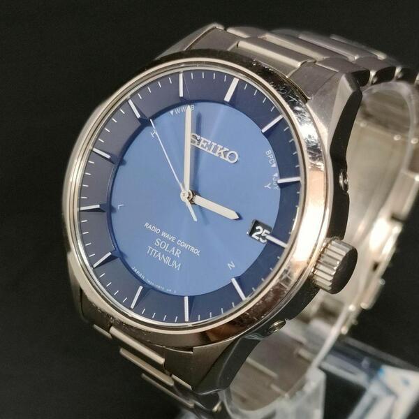 美品 SEIKO セイコー スピリット ブルー シルバー ソーラー 腕時計