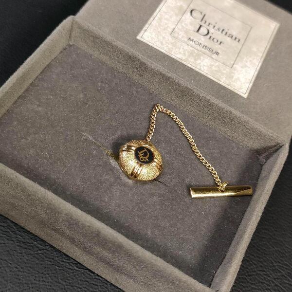 【極美品】Dior ディオール タイピン タイタック ブラック ゴールド ロゴ