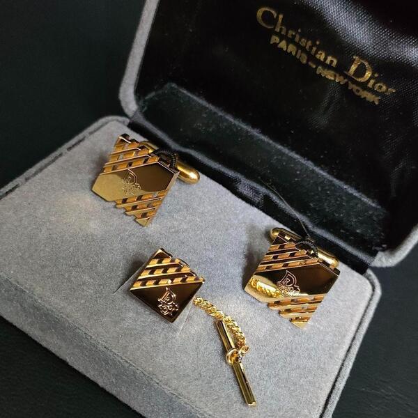 【極美品】Diorディオール カフス・タイピンセット ゴールド メッシュ ロゴ②