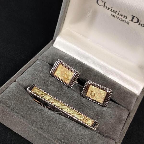【極美品】Dior ディオール カフス・タイピンセット ゴールド シルバー CD
