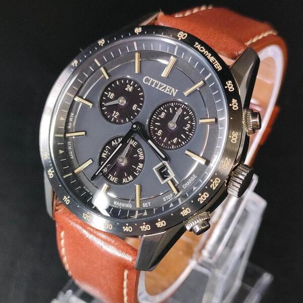 美品 CITIZEN シチズン ブラック シルバー ソーラー レザー メンズ