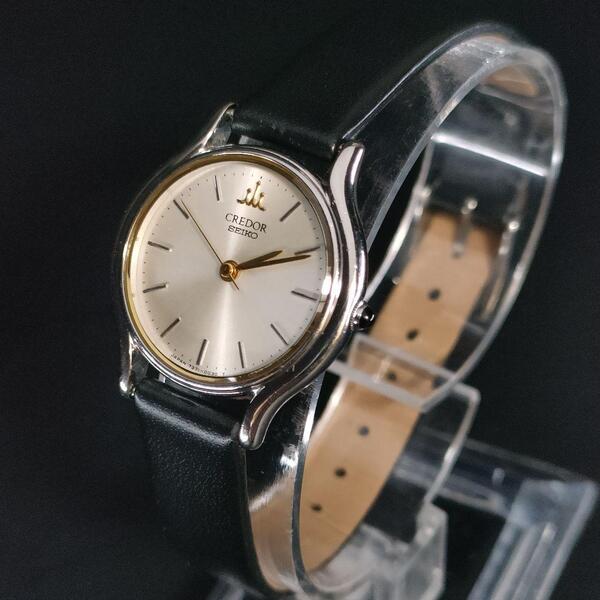 美品 SEIKO セイコー クレドール ホワイト ブラック レザー クォーツ