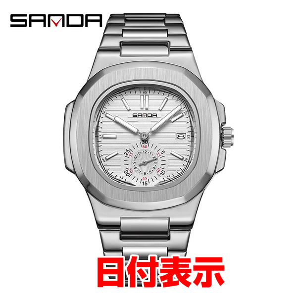 メンズ腕時計 シルバー×ホワイト ステンレス (パテック・フィリップ ノーチラスではありません)カレンダー日付 SD