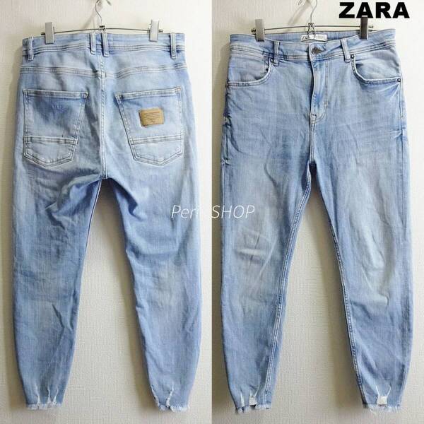即決★ 送料無★ ZARA ハイライズスキニーテーパードデニム W82cm 強ストレッチ 空色 トルコ製 Sz.32 ザラ I946