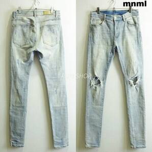 即決★ 送料無★ mnml クラッシュスキニーデニム W80cm 強ストレッチ 淡青 Sz.30 ミニマル I955