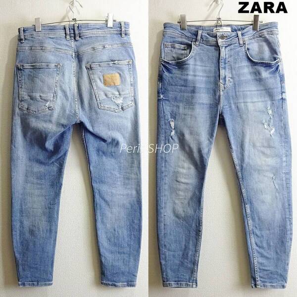 即決★ 送料無★ ZARA MAN ハイライズスキニーテーパードデニム W84cm 強ストレッチ 明青 トルコ製 Sz.32 ザラ I960