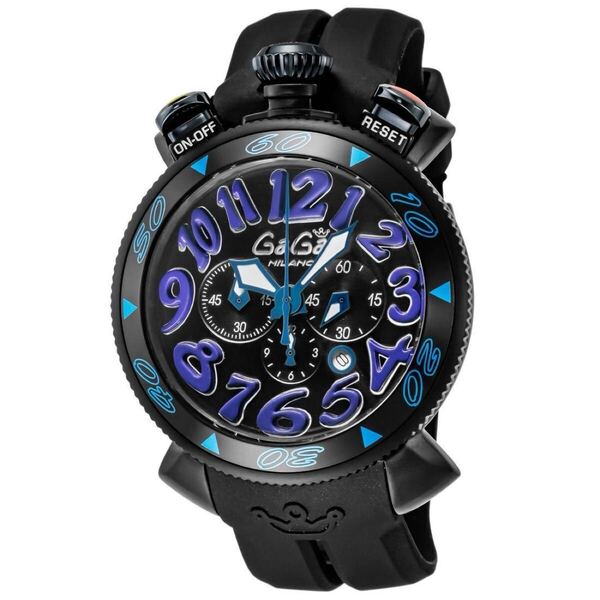 【GaGa MILANO】 ガガミラノ クロノ48MM 6054.1 クォーツ ラバーベルト メンズ【中古】ブルー