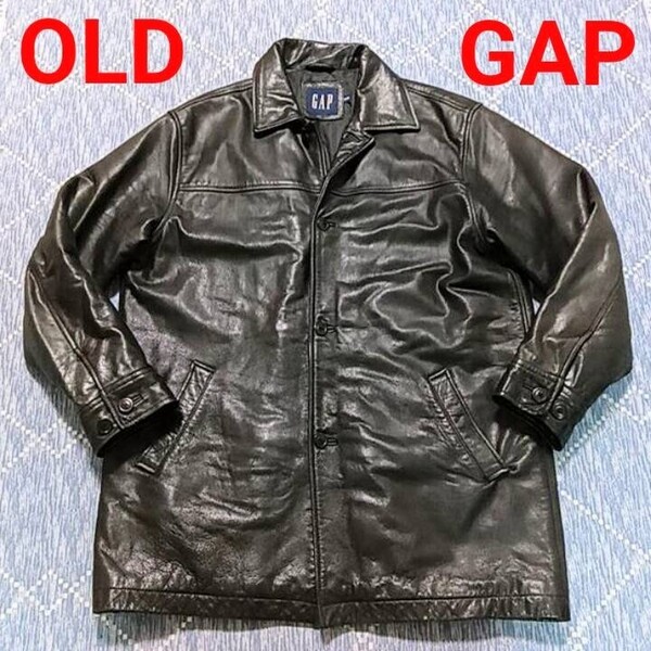希少 オールドギャップ OLD GAP レザーカーコート M L カウハイド 90's 牛革 レザージャケット 革ジャン ライダースジャケット 肉厚
