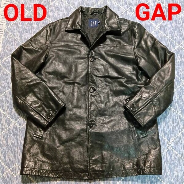 希少 オールドギャップ OLD GAP レザーカーコート M L カウハイド 90's 牛革 肉厚 レザージャケット 革ジャン ライダースジャケット