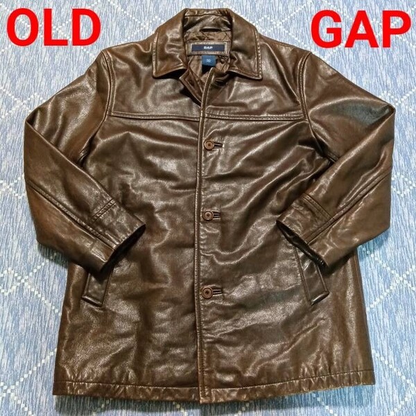 希少 オールドギャップ OLD GAP レザーカーコート M L カウハイド 90's 肉厚 牛革 レザージャケット 革ジャン ライダースジャケット