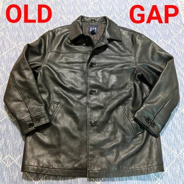 希少 オールドギャップ OLD GAP レザーカーコート L XL カウハイド 90's 肉厚 牛革 レザージャケット 革ジャン ライダースジャケット