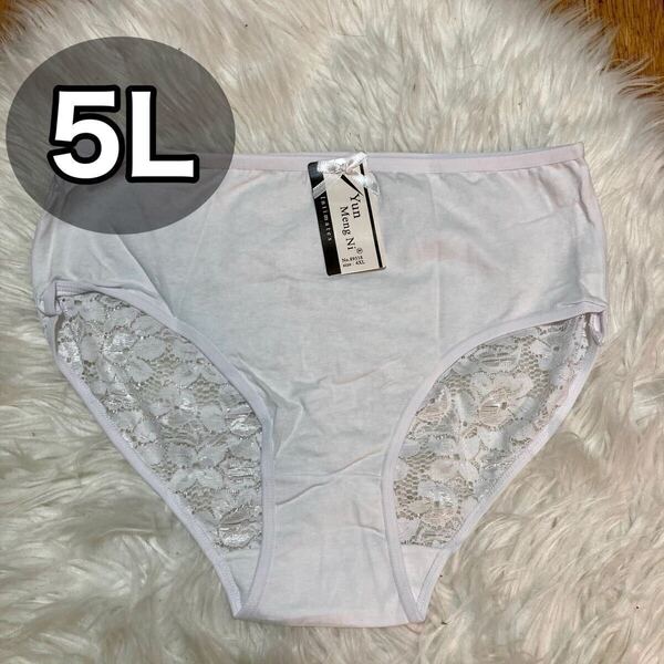 ショーツ 5L ホワイト 白 パンツ レディース XXXXL 下着 パンティ バック総レース コットン 綿 無地 4XL 大きいサイズ プラスサイズ