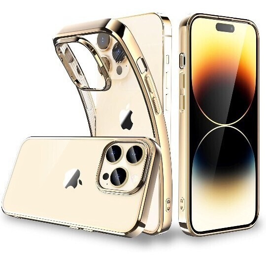 ORANGA iPhone14 Pro 用ケース クリア 透明 超耐衝撃 薄型 ドイツバイエル製TPU素材 黄変防止 メッキ加工 ソフト ワイヤレス充電(ゴールド)