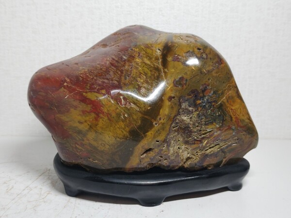 【津軽産】◆3.9kg◆ 錦石 花紋石 赤石 原石 鑑賞石 自然石 天然石 紋石 水石 鉱物 置物