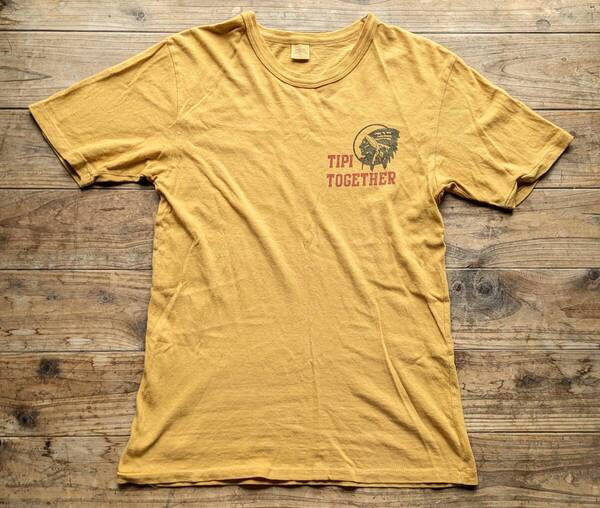 送料無料♪UES WEAR WELL ウエス 染込みTシャツ size 2 メンズ TIPI TOGETHER インディアンヘッド シングルステッチ USED古着 ウエアハウス