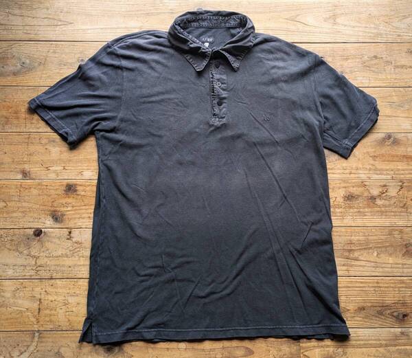送料無料♪イタリア製ARMANI JEANS アルマーニジーンズ 半袖ポロシャツ AJ刺繍 size XL 炭黒ブラック フェード USED古着