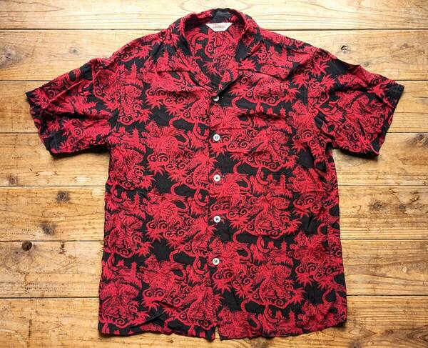 送料無料♪The REAL McCOY'S リアルマッコイズ レーヨンアロハシャツ 赤虎 スぺシャツ size S 美品 オープンカラーボックスシャツ SUNSURF