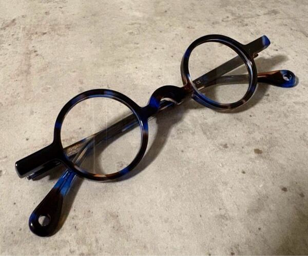 ブルーロイド眼鏡 ラウンド型 青丸めがね サングラス 伊達メガネ ヴィンテージ風レトロ 男女兼用 新品未使用 メガネフレーム丸眼鏡