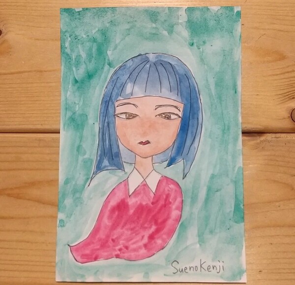 水彩画 【はじめましてこんにちは】ポストカードサイズ 手描きイラスト オリジナル 現代アート 管理800 手描きイラスト