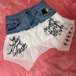 GHOST OF HARLEM デニム*シフォン切り替え スカル ロゴプリントスカート パンク新品未使用タグ付き