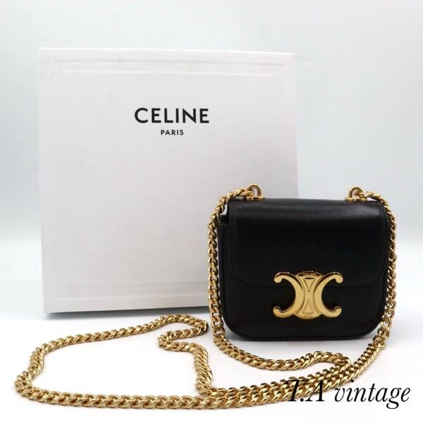 CELINE 美品 セリーヌ カーフスキン ミニ チェーン クロード ショルダーバッグ