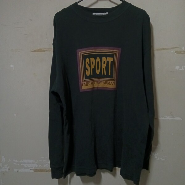 90s EMPORIO ARMANI 長袖Tシャツ M ブラック イタリア製 ロンT エンポリオアルマーニ ダメージ