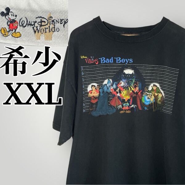 希少 USA製 2XL Disney ヴィランズ Bad Boys Tシャツ XXL ビンテージ 古着 黒T キャラクターTシャツ ディズニーワールド ビッグシルエット