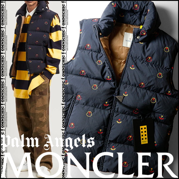 希少HENON■新品26万/国内正規品【MONCLER GENIUS PALM ANGELS】モンクレールジーニアスパームエンジェルス/マルチ刺繍ロゴダウンベスト3