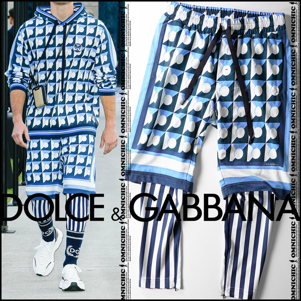 21SSコレクションモデル■新品11万【DOLCE&GABBANA】マジョリカプリントワッペンロゴパッチレイヤードジョガーパンツ50/ドルチェガッバーナ