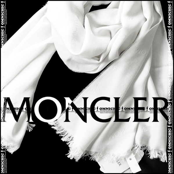 贅沢大判シルク200cm全面モノグラムロゴ■国内正規品/新品【MONCLER】モンクレール抜群の高級感/シルクウールホワイトストール/200cm×69cm