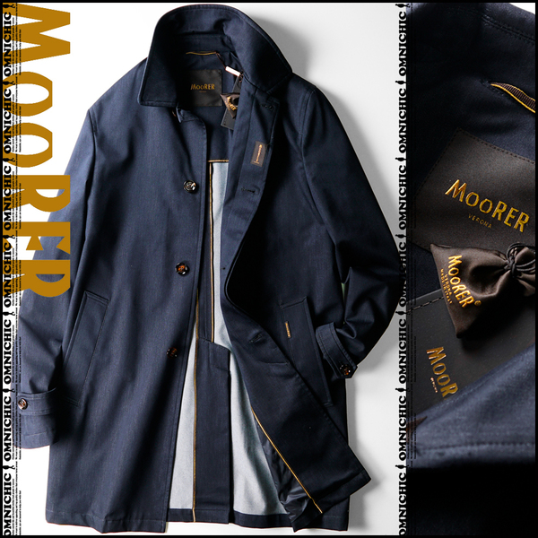 美しいインディゴの艶■新品正規【MOORER】ムーレー/伊製/春夏/VITTOR/光沢纏うストレッチステンカラースプリングコート50/BLU/バルカラー