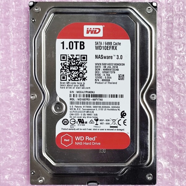【正常判定】WD Red 1TB / 3.5インチSATA HDD / WD10EFRX / AVコマンド対応 (使用時間:20010時間)