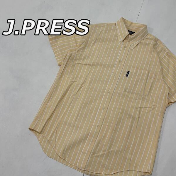 【J.PRESS】ジェイプレス ストライプ柄 オックスフォード ボタンダウンカラー 半袖 シャツ オンワード樫山
