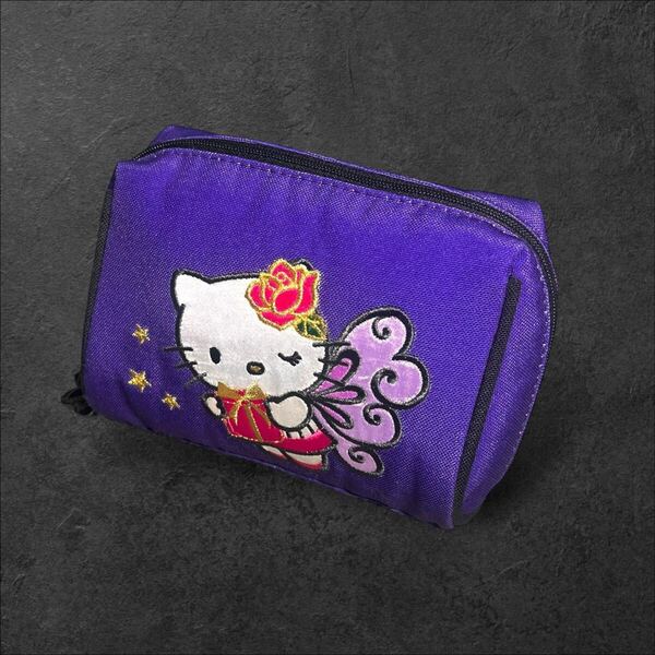美品★ANNA SUI × HelloKitty コラボ ポーチ アナスイ ハローキティ 小物入れ ミニポーチ 化粧ポーチ パープル バタフライ