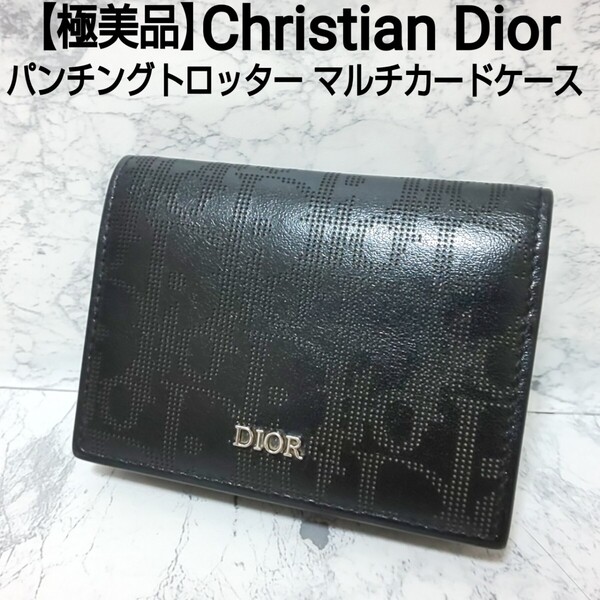 【極美品】Christian Dior クリスチャンディオール パンチングトロッター マルチカードケース パスケース 定期入れ カーフレザー ビジネス