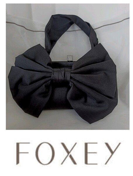 ☆【即決送料無料】FOXEYフォクシーサテンリボンラインストーン装飾パーティバッグクラッチバッグ☆