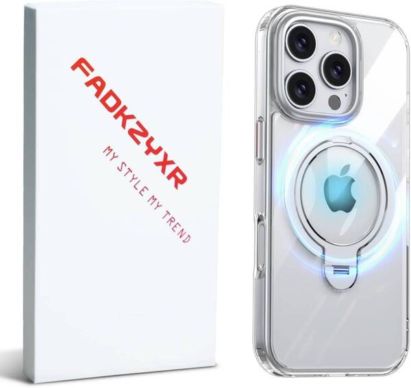 iPhone 16 Pro Max 用 ケース MagSafe対応 リング360°回転スタンド機能 縦横両対応 透明 黄ばみ防止