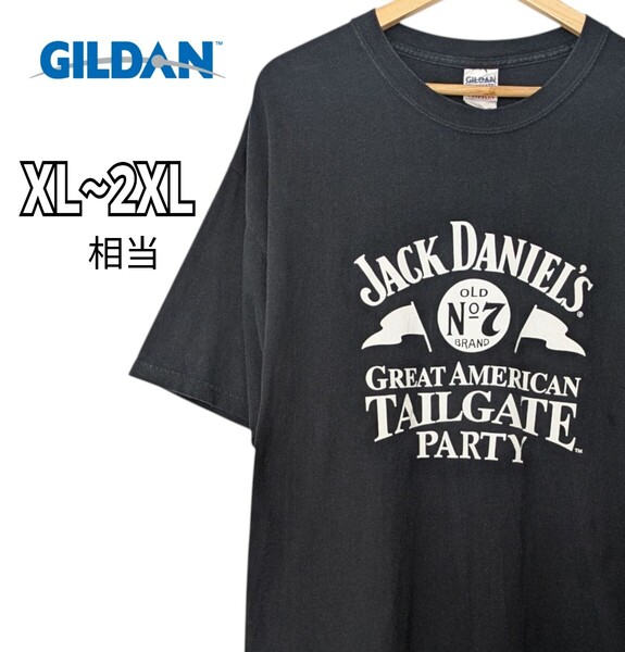 GILDAN ギルダン ジャックダニエル 半袖プリントTシャツ Tシャツ 両面プリント ブラック 黒 古着 XL~2XL相当