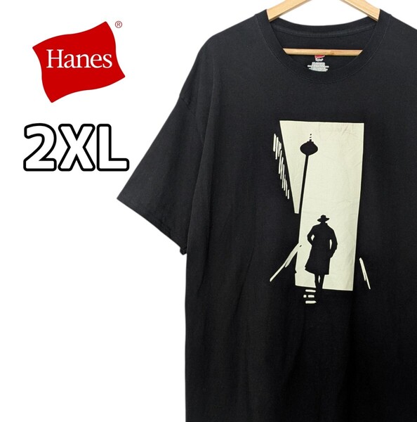 Hanes ヘインズ グッドプリントTシャツ Tシャツ 半袖Tシャツ 黒 ブラック 古着 2XL