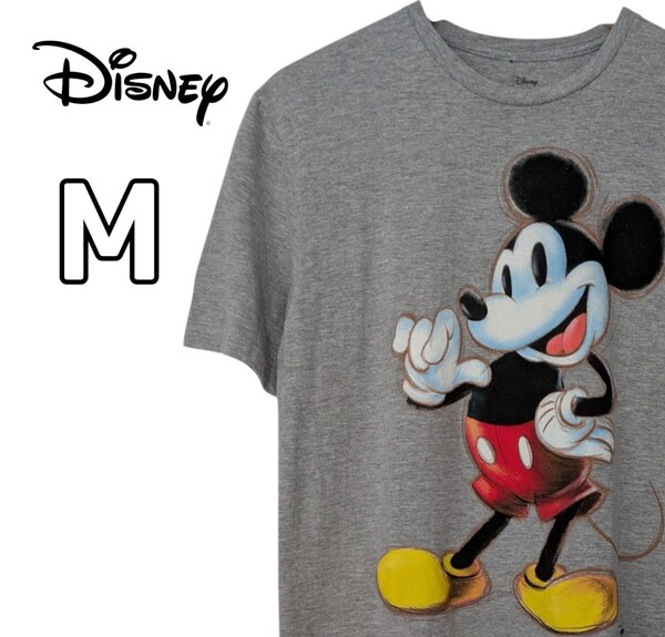 Disney ディズニー ミッキーマウス Tシャツ グレー ビッグプリント 古着 M