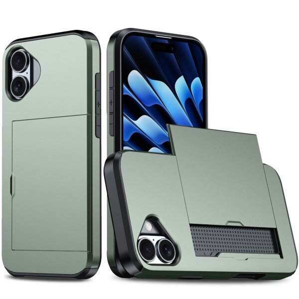 iPhone16 カード収納 カバー 耐衝撃 軽量 薄い スマホケース カーキ