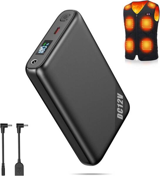 電熱ベスト 専用バッテリー 【DC12V高出力&30000mAh 大容量&PD22.5W急速充電】ヒーターベスト専用電池(電熱ベスト用モバイルバッテリー )