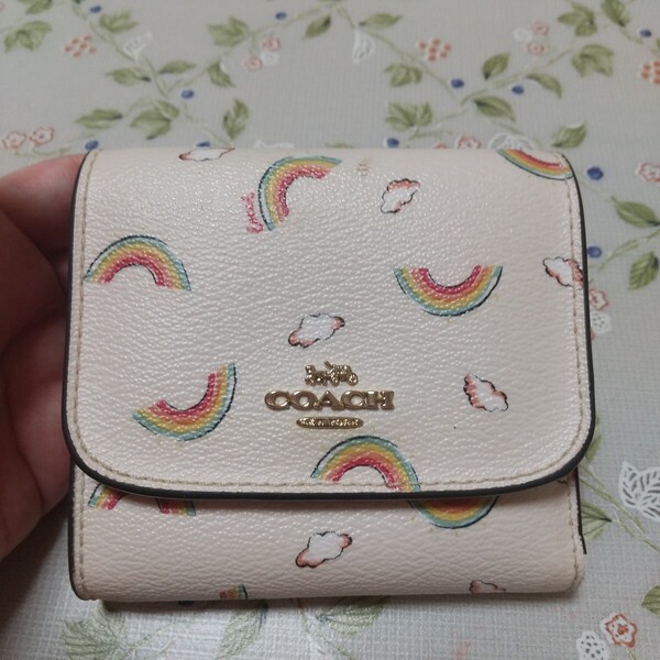 コーチ COACH 財布 三つ折り コンパクト財布 レインボー柄 使用品 【送料無料】