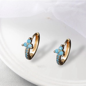 【フラワー×ターコイズ】フープピアス/イエローゴールド K18コーティング ピアス