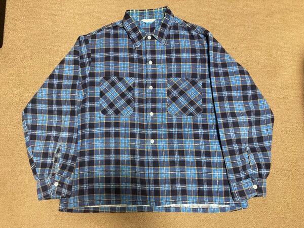 GRANTS プリントネルシャツ L フランネル ブルー ビンテージ 50s 60s 70s