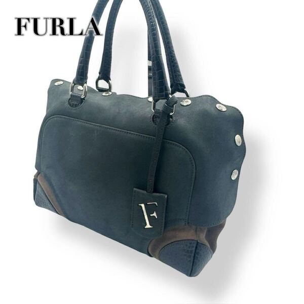 FURLA ハンドバッグ チャーム 購入証明書 スウェード 型押し 本革