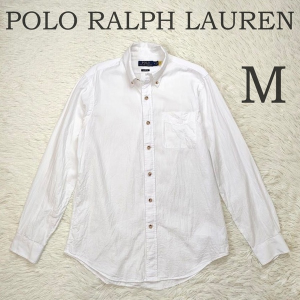 POLO RALPH LAUREN ポロ ラルフローレン 長袖シャツ M ホワイト 白 ポニー刺繍 クラシックフィット ポケット ボタンダウン