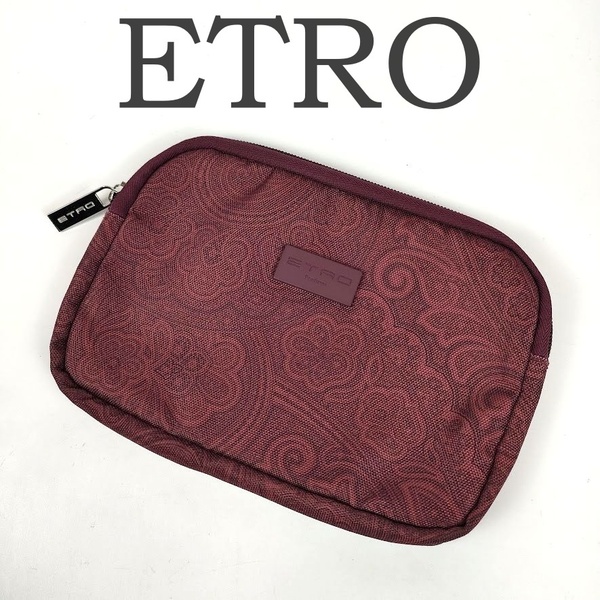 極美品 ETRO エトロ ポーチ 化粧ポーチ 小物入れ JAL ノベルティ レッド系 ペイズリー柄 レア 希少 レディース ブランド