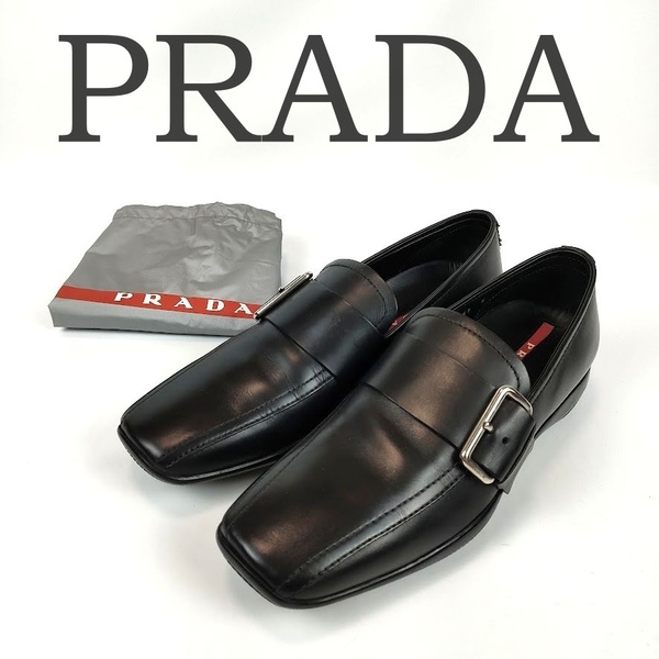 美品 PRADA プラダ スポーツ ローファー レザー 革靴 ブラック 黒 メンズ サイズ5 日本25.5cm相当 ビジネスシューズ フォーマル スリッポン