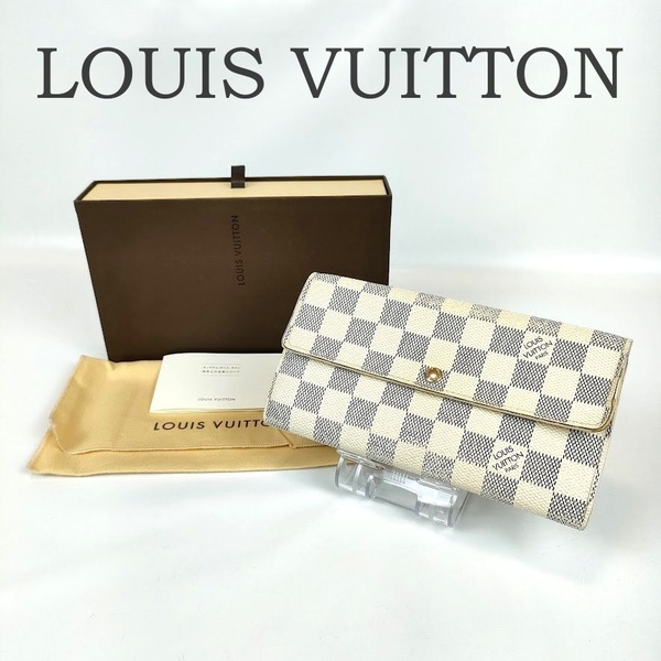 LOUIS VUITTON ルイヴィトン 長財布 N61735 ポルトフォイユサラ ダミエ アズール ホワイト 白 メンズ レディース 箱 中古